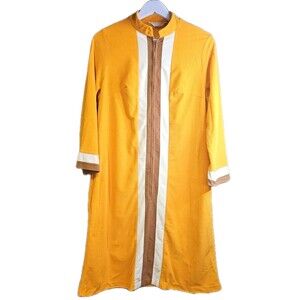 Vintage 70s Gaymode Penneys Mustard Mod House Dress Zip Front Lounge